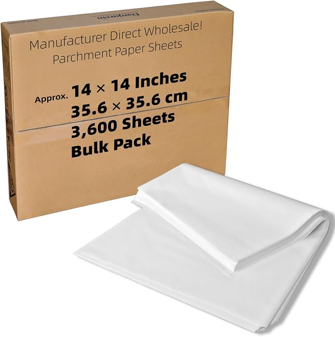14x14-3600 Bulk Sheets - Industrial Grade Parchment Paper Squares | Commercial Grade Pre-Cut Heavy-Duty Non-Stick 428°F for Industrial Ovens, Bakery Lines & Large Catering by DanjureinParchmentManufacturer