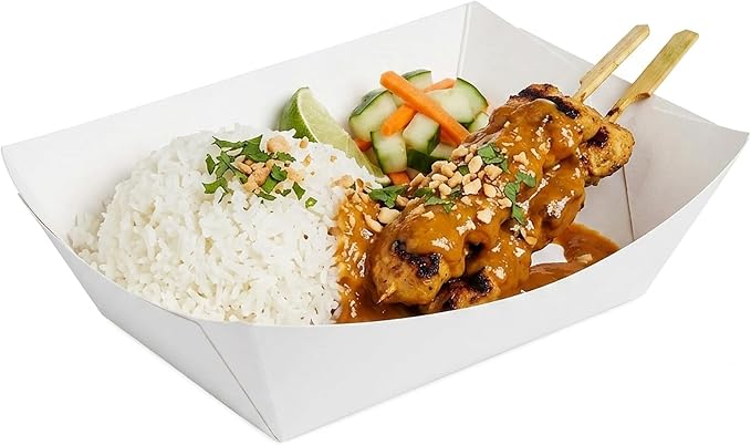 Restaurantware-Bio Tek 1/2 Pound Food Trays, 400 Disposable Paper Food Trays - Heavy-Duty, Greaseproof, White Paper Food Boats, For Snacks, Appetizers, Or Treats, Use At Parties Or Carnivals by Restaurantware