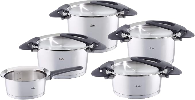 Fissler Intensa Stainless Steel Cookware-Set, 9-piece, pots with metal lid (3 stock pots, 1 casserole, 1 saucepan) – induction by Fissler
