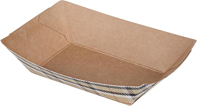 Restaurantware-Bio Tek 4 Ounce Paper Boats, 50 Disposable #25 Food Trays - PE Lining, Durable, Plaid Print Paper Food Baskets, For Concession Stands, Picnics, or Fairs - Image 9