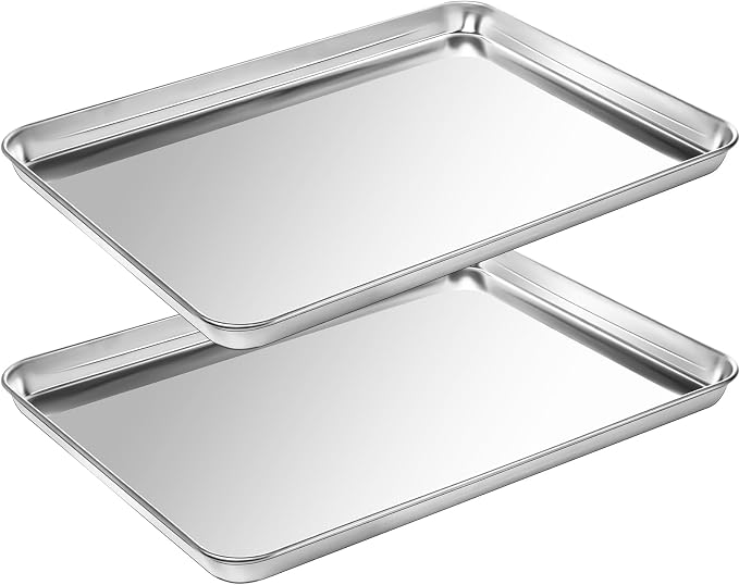 Baking Trays for Oven Non Stick Set of 2, Premium Stainless Steel Oven Tray, Durable Cookie Sheets Pan for Baking Cooking Serving - 18 x 13 x 1 inch, Dishwasher Safe and Easy Clean by Wildone