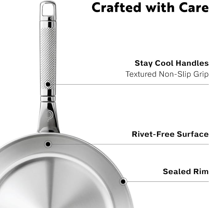 10-Piece Triply Stainless Steel Cookware Set - Fully Clad Pots and Pans Set with 8 Qt Pasta Pot, Saute, Saucepan, Frying Pan - Non Toxic Cookware - Induction, Dishwasher & Oven Safe - Image 5