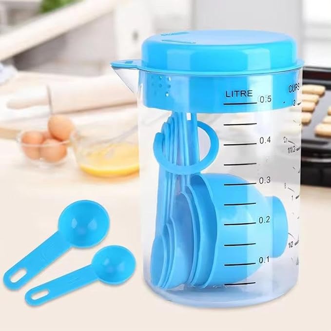 7 Piece Kitchen Measuring Tool, Plastic Measuring Cup Measuring Spoon with Scale Scale Set Plastic Measuring Cup Set Kitchen Tool, Nesting Measuring Cups Measuring Cups, for Cooking (30PCS Blue) - Image 5