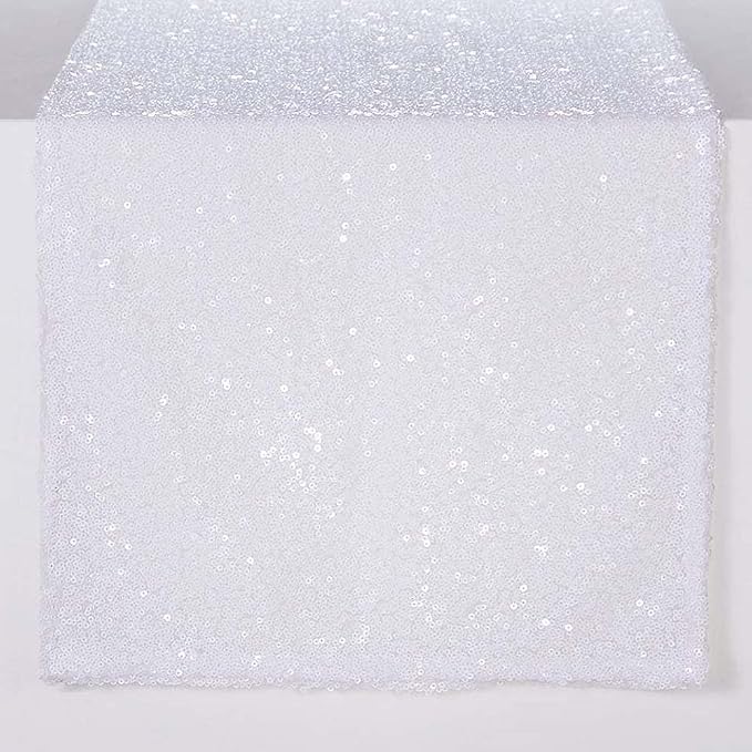 White Sequin Table Runner 6 Pack, 12''x72 Glitter Table Runner - Image 3
