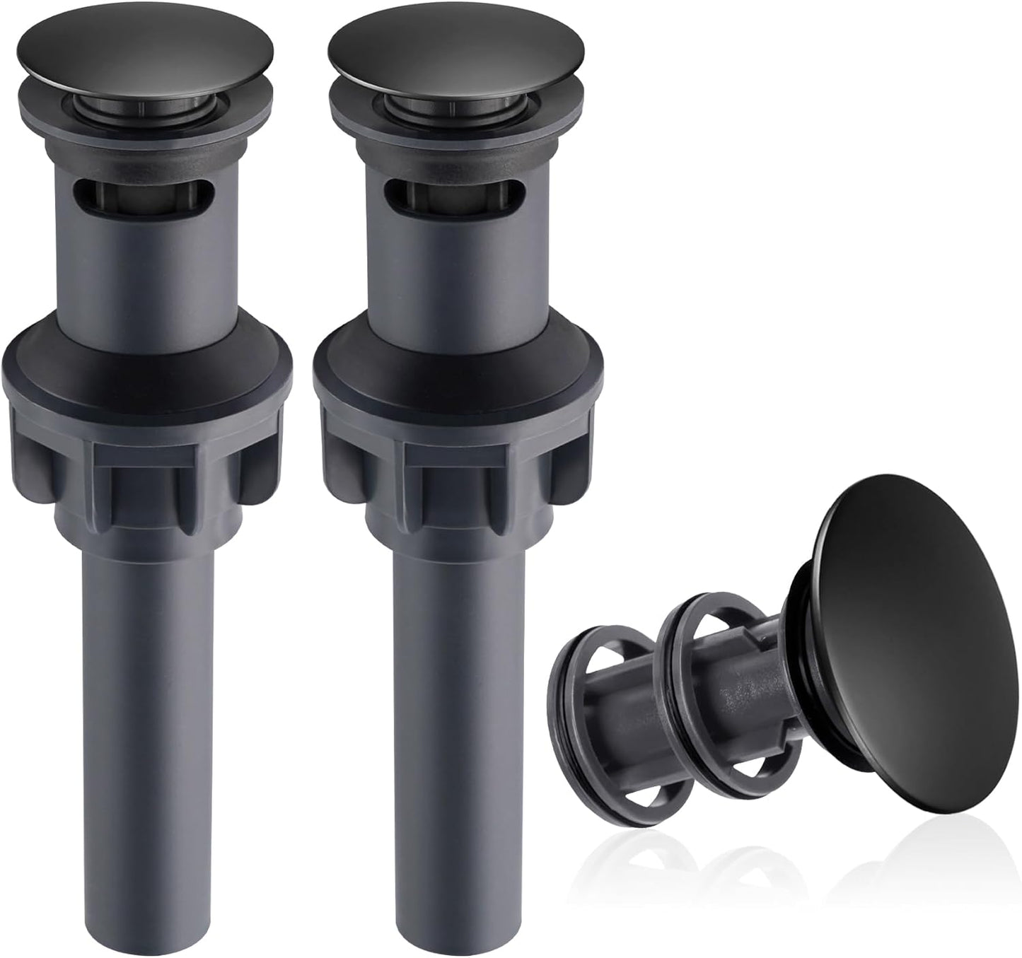 Hibbent 2 Pack Universal Bathroom Sink Drain Stopper, Pop Up Drain Strainer with Overflow, Push and Seal Sink Plug with Basket for Lavatory Vanity Vessel, Anti-Clogging Strainer, Matte Black