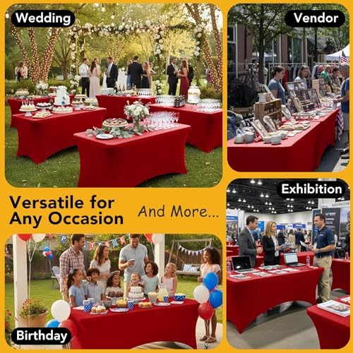 6-Pack Premium Red Spandex Tablecloths for 6ft Rectangle Tables - Image 5