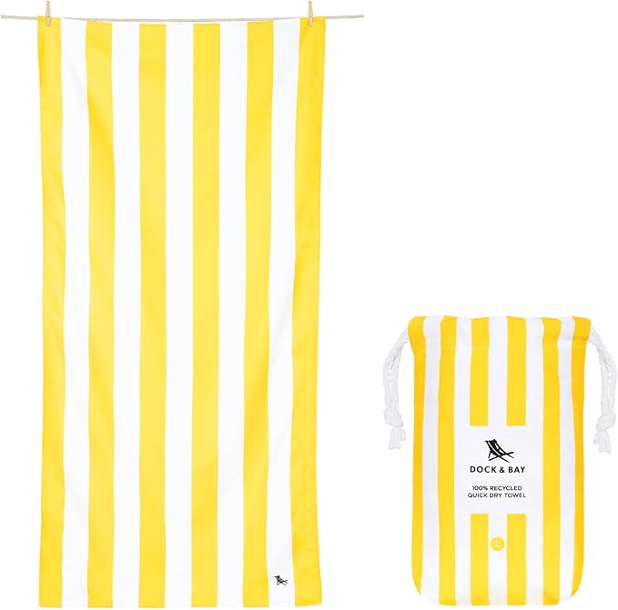 Dock & Bay Beach Towel - Quick Dry, Sand Free - Compact, Lightweight - 100% Recycled - Includes Bag - Cabana - Boracay Yellow - Large (160x90cm, 63x35) by DockBay