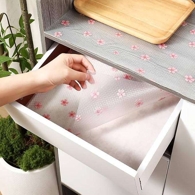 Cherry Blossom Shelf Liner - Non-Adhesive Drawer & Cabinet Liner, Non-Slip Waterproof Kitchen Shelf Paper,Pink Decorative Floral Refrigerator Liner, Easy to Cut & Clean - Image 6