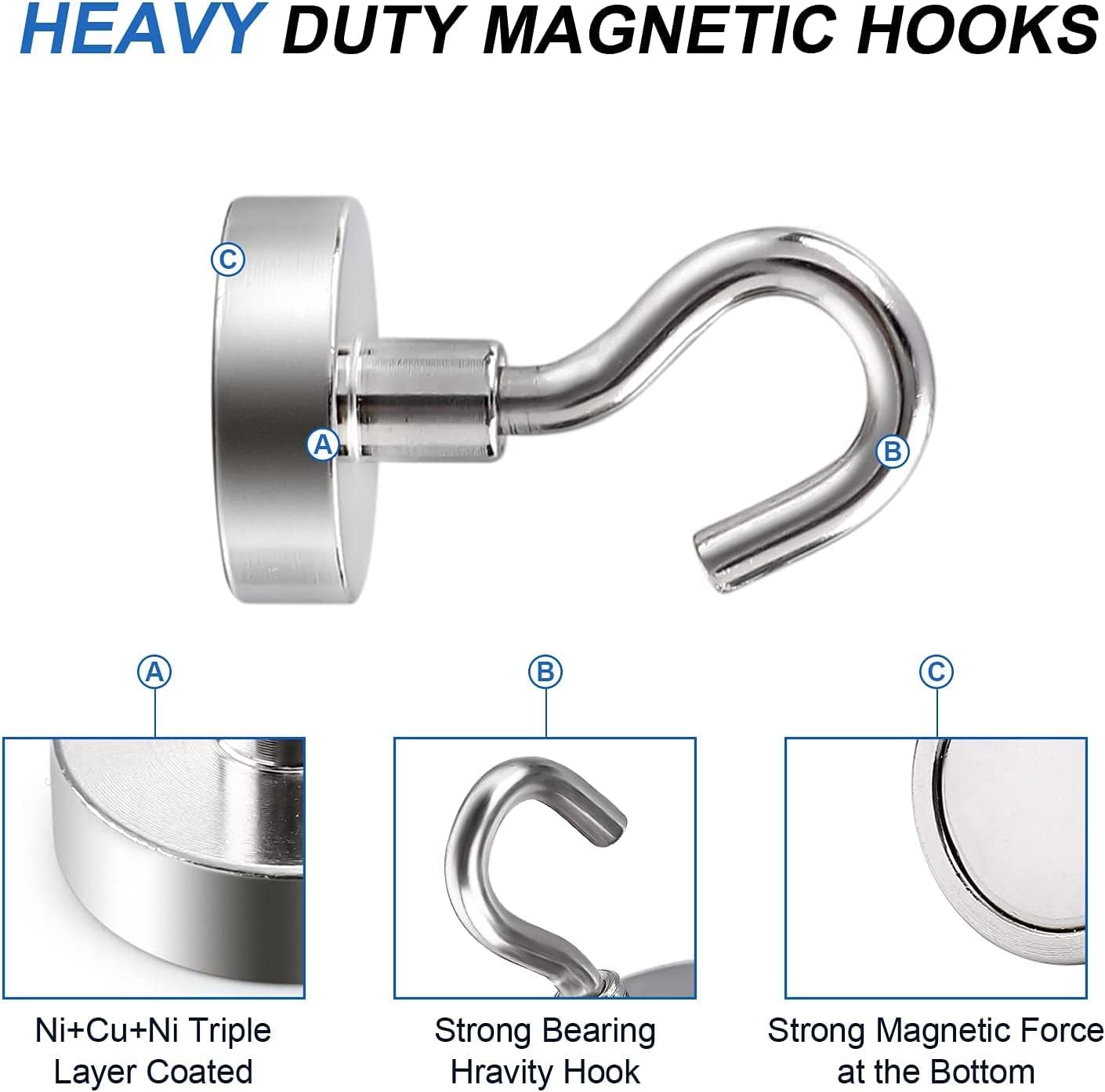 LOVIMAG Neodymium Strong Magnetic Hooks，30Lbs Rare Earth Magnets Heavy Duty with Hook for Refrigerator,Ceiling Magnets for Hanging,Cruise,Curtain and Kitchen etc - Pack of 500