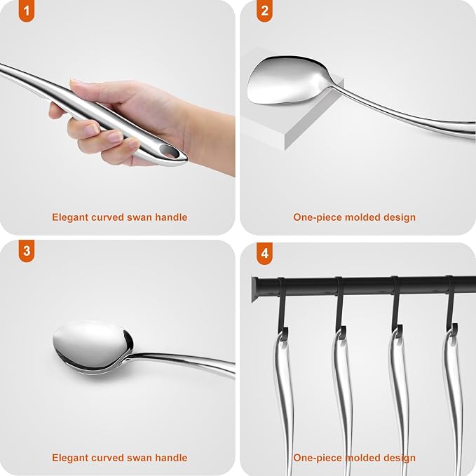 304 Stainless Steel Kitchen Utensils Set,11 Pcs Stainless Steel Cooking Utensils Set, Long Metal Cooking Utensil Gadgets Tools Set with Spatula, Spoon,Skimmer,Tongs etc (Dishwasher Safe) - Image 5