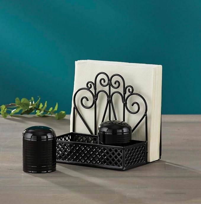 Park Designs Black Napkin Salt and Pepper Holder for Table | Combo Napkin Caddy & Salt and Pepper Caddy | Farmhouse Napkin Holder for Paper Napkins - Image 4