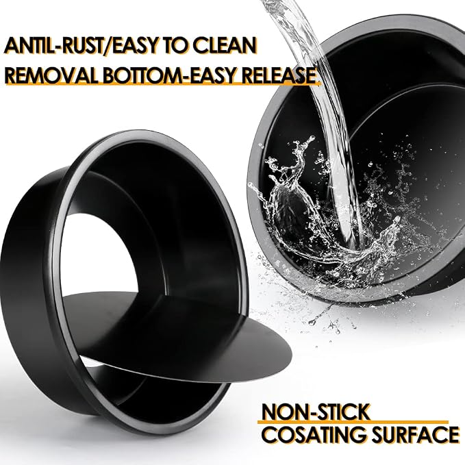 6 Inch Round Cake Pan Set of 3, Nonstick Coating Baking Round Cake Pans with Remvable Bottom for Birthday Layered Cakes,Party, Circle Cake Tins With Wider Grips for Oven Air Fryer, Black - Image 5
