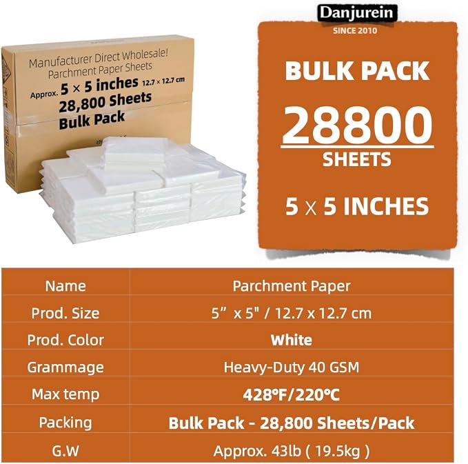 5x5-28800 Sheets Commercial Parchment Paper Squares | Food Grade Non-Stick 428°F for Mini Bakery Treats, Air Fryer Bites, Sampler Packs & Appetizer Prep - Image 2