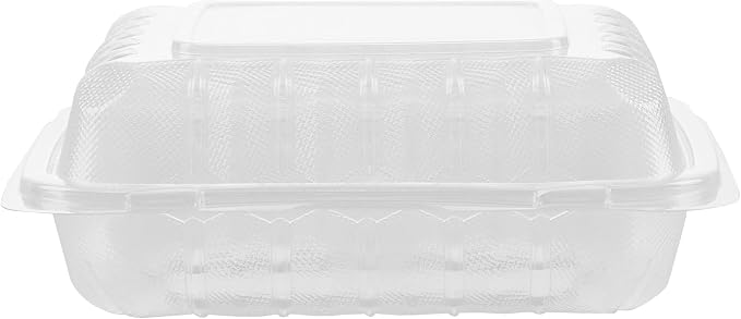 Restaurantware-Chef 101 30 Ounce Hinged Clamshell Containers, 100 Disposable Take Out Boxes - 3 Compartments, Secure Lids, Clear Meal Prep Containers, Microwavable, For Pasta Or Salads - Image 16