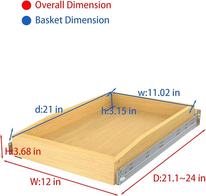 Wooden Pull out Cabinet Organizer 12" W x 21" D x 4.3" H, Heavy Duty Slide Out Drawers Pull-Out Home Organizers for Kitchen Cabinets - Image 2