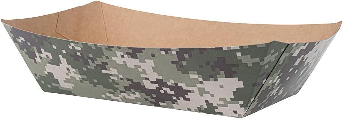 Restaurantware-Bio Tek 2 Pound Food Trays, 50 Disposable Paper Food Trays - Heavy-Duty, Greaseproof, Camouflage Paper Boats, For Snacks, Appetizers, Or Treats, Use At Parties Or Carnivals - Image 2