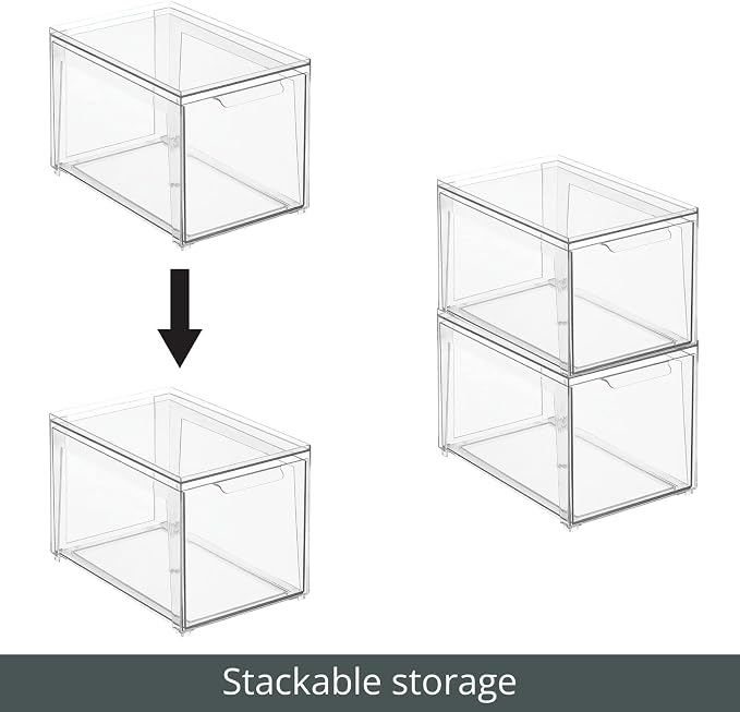 mDesign Plastic Stackable Bathroom Storage with Pull Out Bin Organizer Drawer for Cabinet, Vanity, Shelf, Cupboard, Cabinet, or Closet Organization - Lumiere Collection - Clear - Image 4