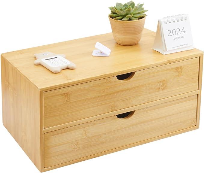 Charmewooden Bamboo Desk Organizer With Drawers Countertop Drawers Counter Storage Box Corner Desk Organizer for Home Office No Assembly Required (2 Drawers) by Charmewooden