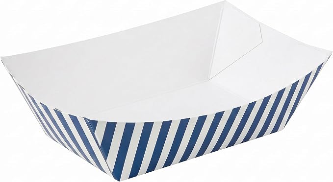 Restaurantware-Bio Tek 1 Pound Food Trays, 50 Disposable Paper Food Trays - Heavy-Duty, Greaseproof, Striped Paper Food Boats, for Snacks, Appetizers, Or Treats, Use At Parties Or Carnivals - Image 2