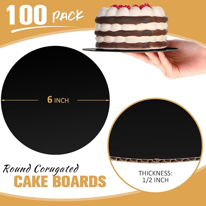 Potchen 100 Pack 6 Inches Round Cake Boards Cardboard, Black - Image 2