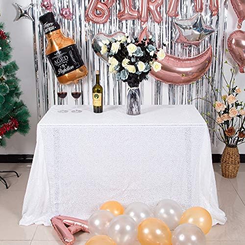 JYFLZQ White Sequin Tablecloth, Glitter Table Cover 50x80 Inch Rectangle by JYFLZQ