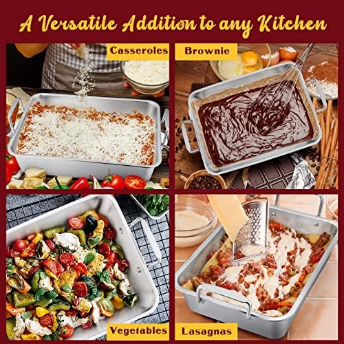 E-far 14 x 10.6 Inch Roasting Pan, Stainless Steel Turkey Roaster with V Rack & Baking Rack Set, Small Heavy Duty Deep Broiling Pan for Oven Cooking Lasagna Meat Chicken - Dishwasher Safe - Image 6