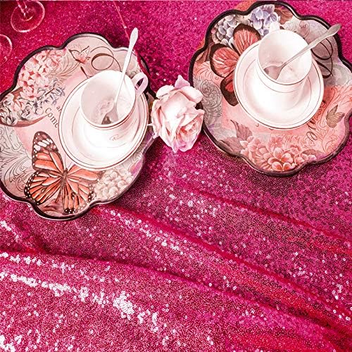 JYFLZQ Hot Pink Sequin Tablecloth Glitter Table Cover 90x132 Inch Rectangle - Image 5