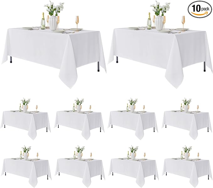 Fitable 10 Pack White Table Cloths 70x120 Inch for 6-8 Ft Rectangle Tables by Fitable