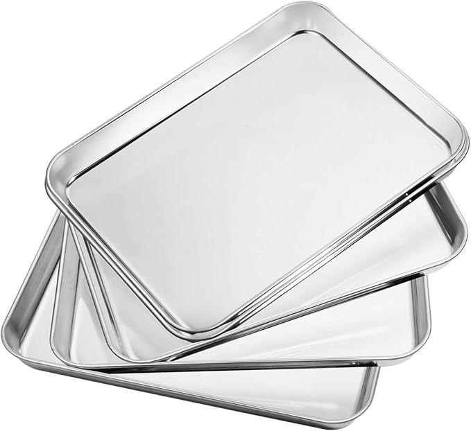 Baking Sheets Set of 5, Bastwe Stainless Steel Baking Pan Tray Cookie Sheet, Size 10 x 8 x 1 inch, Non Toxic & Healthy, Rust Free & Easy Clean by BASTWE