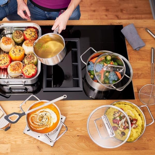 RÖSLE EXPERTISO 4-Piece Pot Set, Universal Pot Set with 3 Pots and 1 Saucepan, 18/10 Stainless Steel, Glass Lids, Scale on Inside, Suitable for Induction Cookers, Dishwasher Safe - Image 6