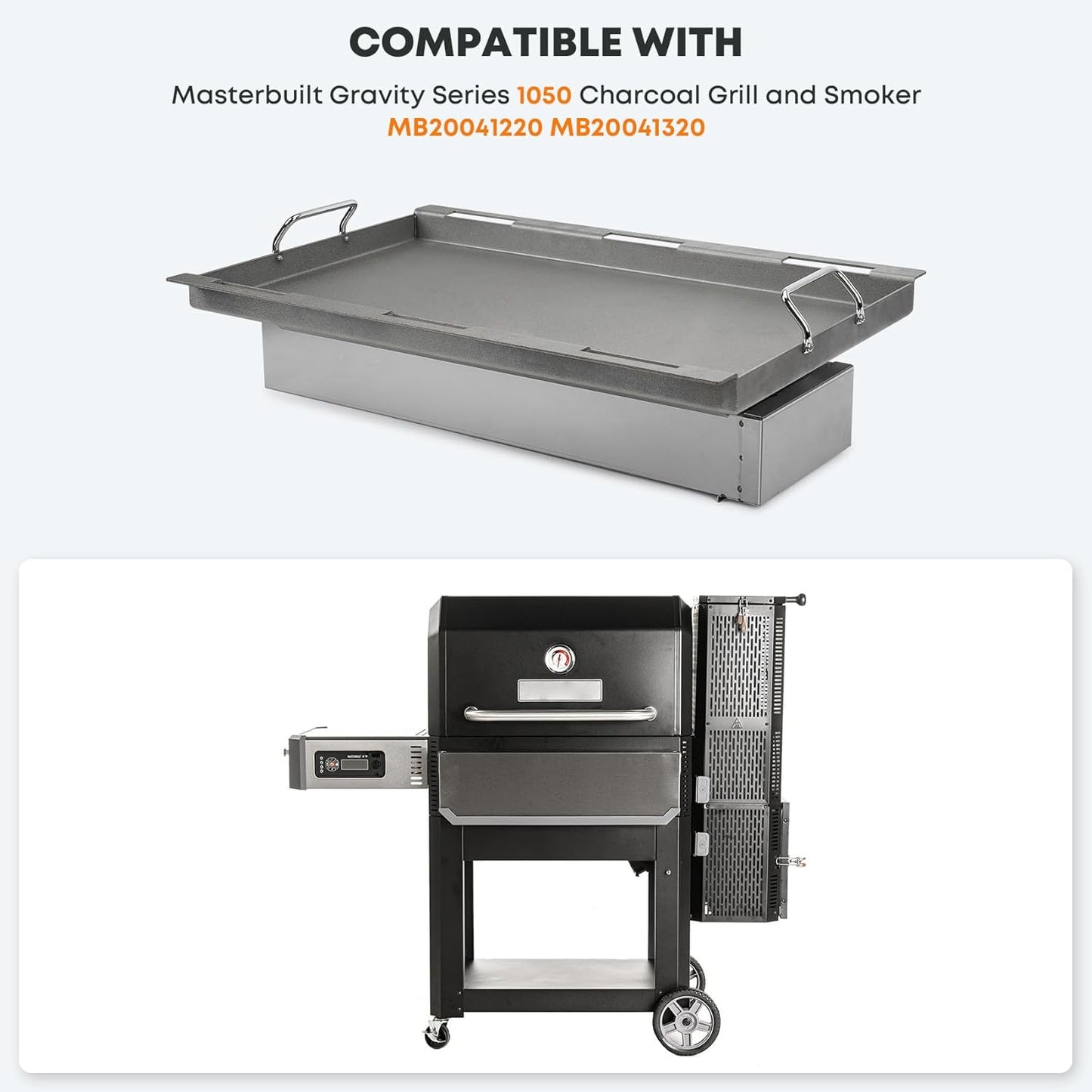 Stanbroil Flat Top Griddle with Manifold Kit, Grill Griddle Insert for Masterbuilt Gravity Series 1050 Digital Charcoal Grill and Smoker Combo MB20041220 MB20041320, Replacement for MB20181622