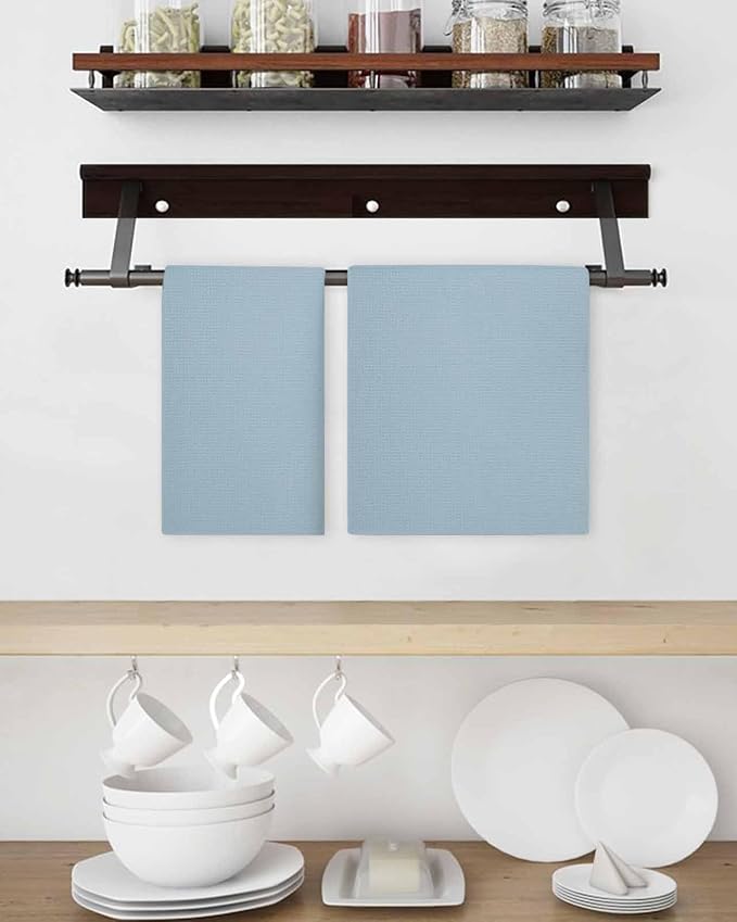 Blue Dish Towels Set,Waffle Weave Kitchen Towels Microfiber Towels Cleaning, Winter Sky Blue Modern Abstract Minimalist Solid Pure Pastoral Absorbent Dish Drying Towels Hand Towels 2-Pc 15.7x23.6In - Image 3