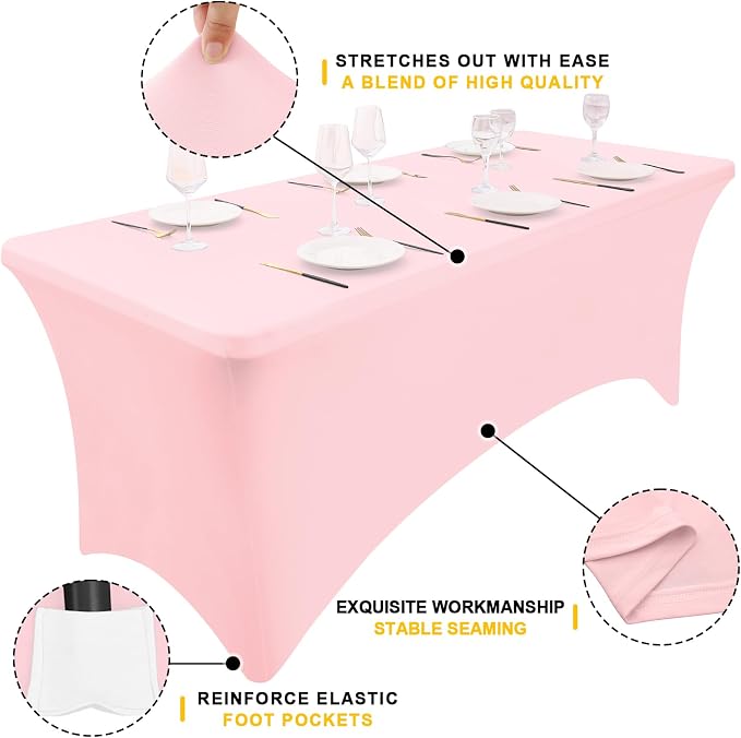 Smiry 2 Pack Spandex Table Cloth 5FT, Elastic Fitted Pink Tablecloth - Image 3