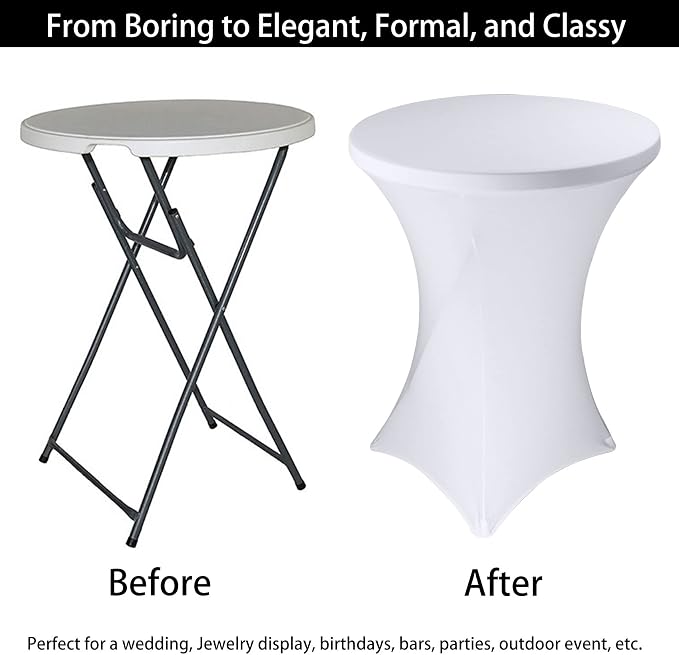 12 Pack Cocktail Spandex Tablecloth 32"x43" Cocktail Table Cover Fitted for High Top Round Table for Bar Wedding Birthday Party Banquet (White) - Image 5