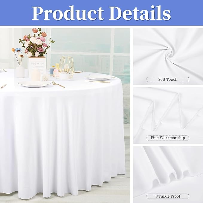 12 Pack White Round Tablecloths,132 Inch Polyester Table Cloth - Image 4