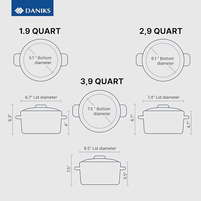 Daniks Classic 11-Piece Stainless Steel Cookware Set with Glass Lids, Includes Saucepan and Frying Pan with Lid, Tri-Ply Bases for Even Heating, Induction Compatible, Dishwasher Safe - Image 3
