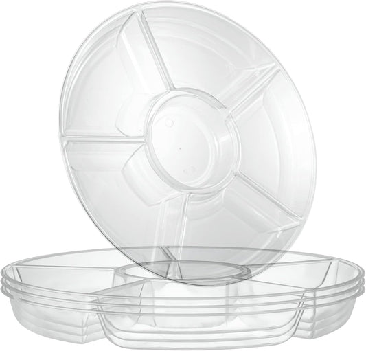Plasticpro 6 Sectional Round Plastic Serving Tray/Platter (4, Clear)