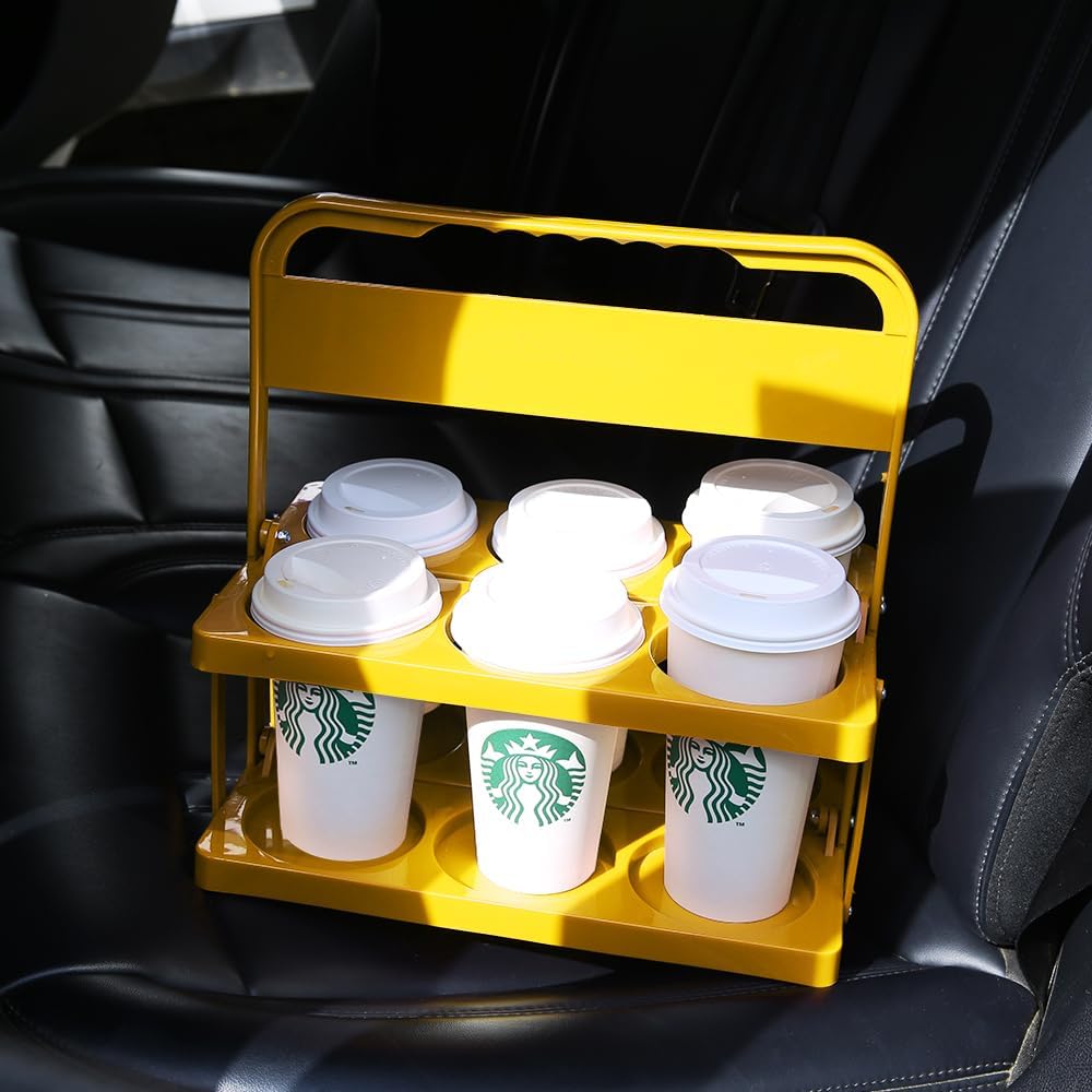 Reusable Drink Carrier with Handle for Doordash, Grubhub, Portable Cup/Coffee Holder Accessories for Delivery, Foldable Drinks Caddy with Tray, Car Durable Plastic Festive Bottle, Vacation