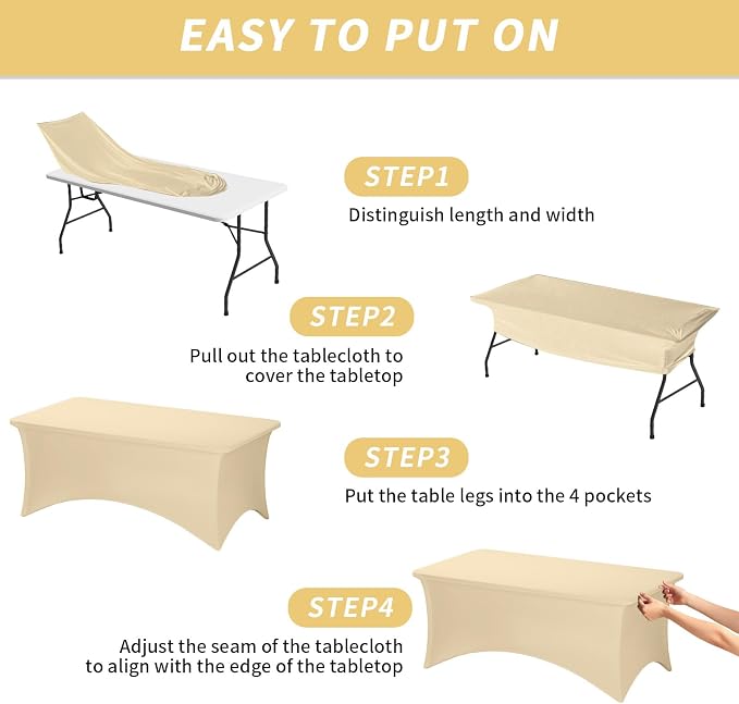 Fixwal 3 Pack 6FT Champagne Tablecloth Rectangle Spandex Fitted Table Cover - Image 4