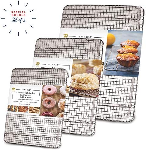 Stainless Steel Wire Cooling Rack for Baking – 3 Pack – 1 for Half Sheet Pans, 1 for Jelly Roll Pans, and 1 for Quarter Sheet Pans – Oven-safe, Heavy Duty Commercial Quality by UltraCuisine