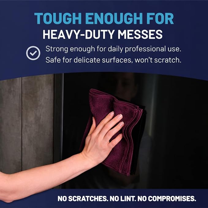MW Pro Microfiber Cleaning Cloth | Coral, Teal, Plum | 12 Pack | 16” x 16” | All Purpose Microfiber Towels - Clean, Dust, Polish, Scrub, Absorbent - Image 6