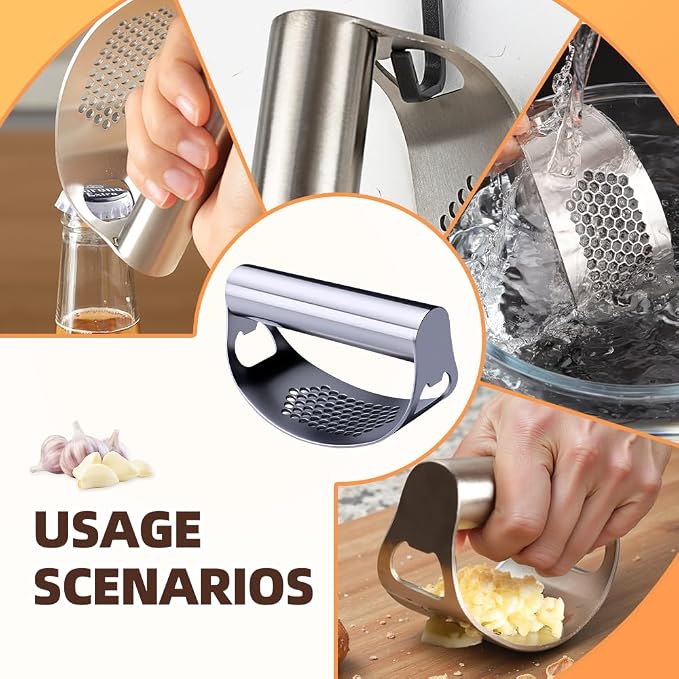 Stainless Steel Garlic Presser, Upgrade Rocker Crusher Masher with Garlic Peeling, 2026 New Portable Manual Stainless Steel Garlic Press for Home Kitchen Utensils (1) - Image 5