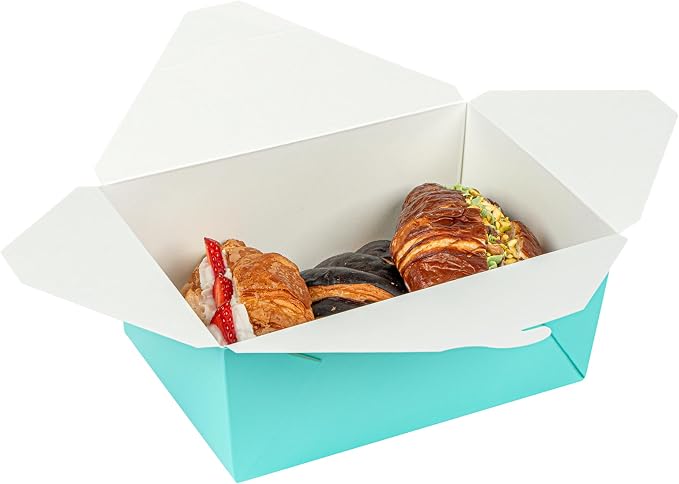 Restaurantware Paper Take Out Box 50 Count 8.5 x 6.2 x 3.5 Inches 98 oz Leakproof Turquoise Food Container with Secure Lid, Grease-Resistant Rectangular Design for Large Capacity Food Storage - Image 10