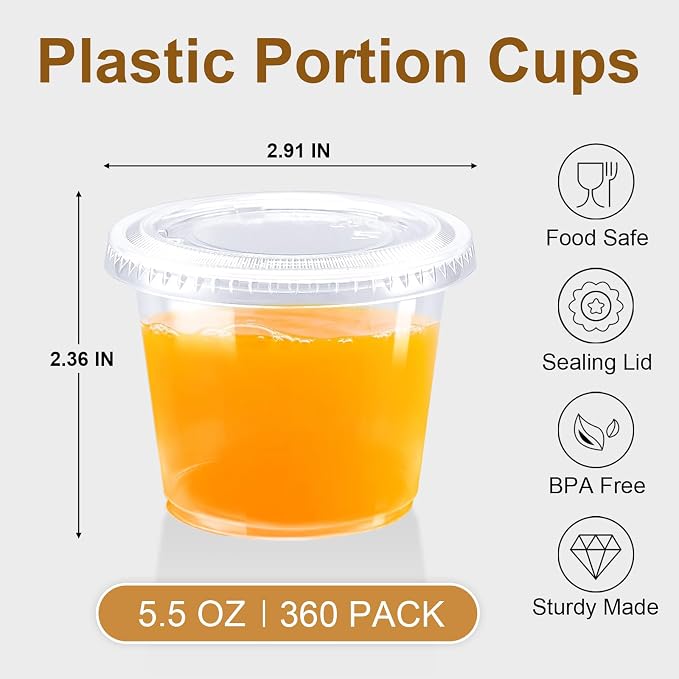 BYSNOW 360 Sets 5.5 oz Plastic Jello Shot Cups with Lids, Small Portion Cup | Clear Disposable Condiment Cups, Mini Sample Cups, Airtight Sauce Containers for Salad Dressing, Snacks, Souffle, Daily Use - Image 4