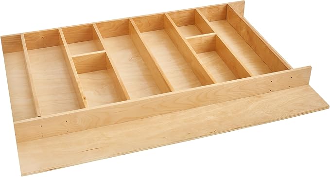 Rev-A-Shelf Trim-to-Fit Silverware Drawer Organizer For Kitchen Utensils, Cutlery Cabinet Storage Divider Insert, 33.11 x 21.97 In, Maple Wood, 4WUT-36SH by Rev-A-Shelf