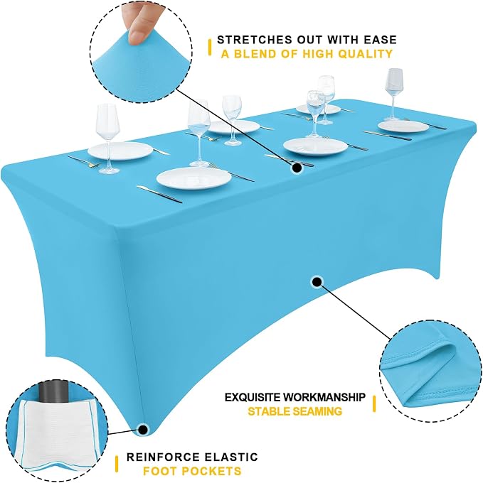 Smiry 2 Pack Spandex Table Cloth 4FT, Elastic Fitted Blue Mist Tablecloth - Image 3