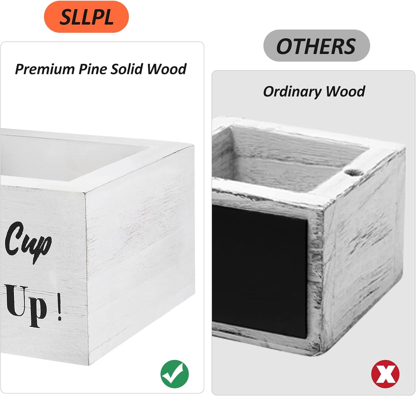 Wooden Cup Holder - Party Cup Holder with Marker Slot, Cup Holder for Party and Wedding, Rustic Disposable Cup Holder for Bar, Kitchen, Countertop, Home & Office, White