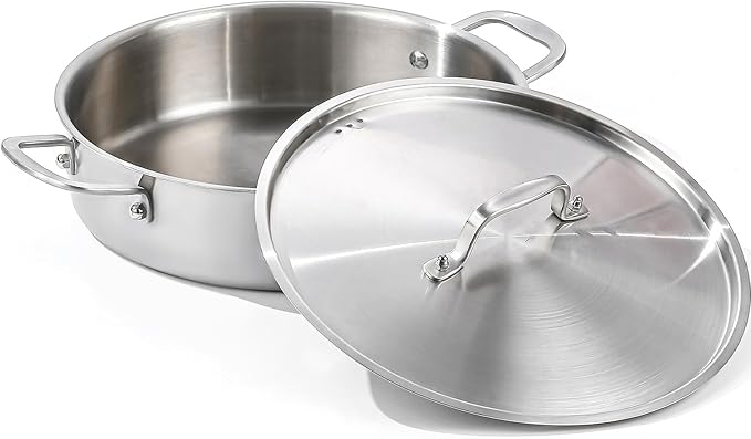 DELARLO Tri-Ply Stainless Steel 7 Quart Braiser Pan with Lid by DELARLOCOOKWARE