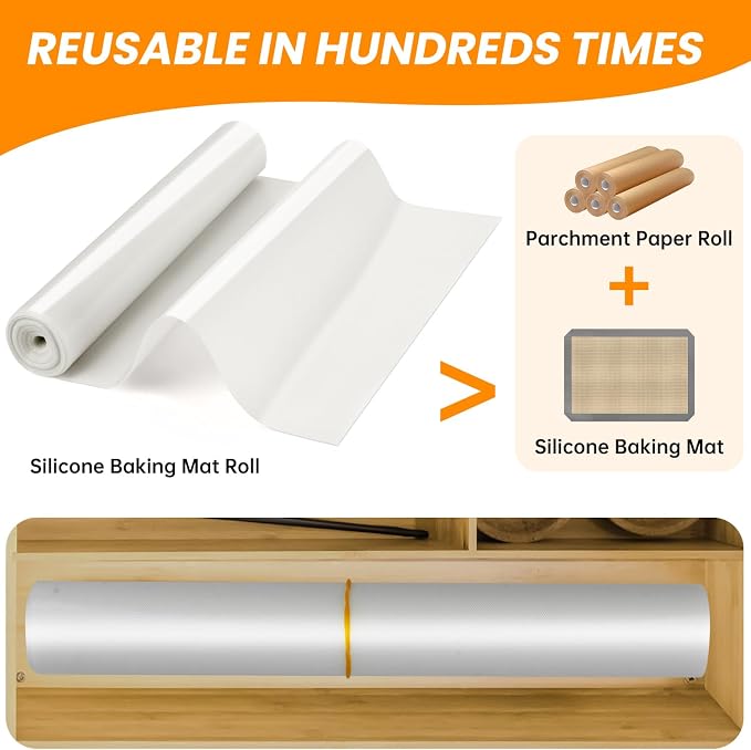 Cut to Size Silicone Baking Mat Roll - Best German Silicone - Non Stick Pastry Dough Rolling Mat, Heat Ressiatnt Air Fryer Freeze Dryer Mat, Non-slip Silicone Pan Liner - Image 7