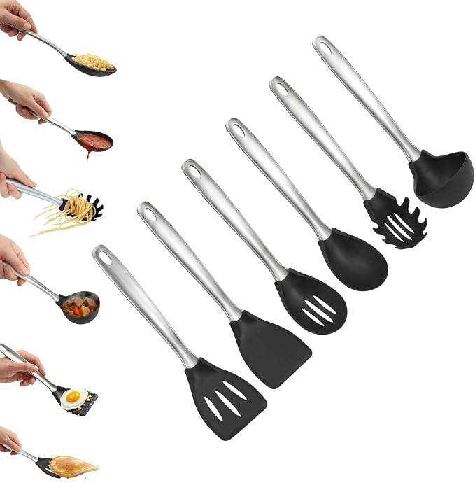 Amco – 6-Piece Nylon Utensil Set – Black, Set of 6 by amco